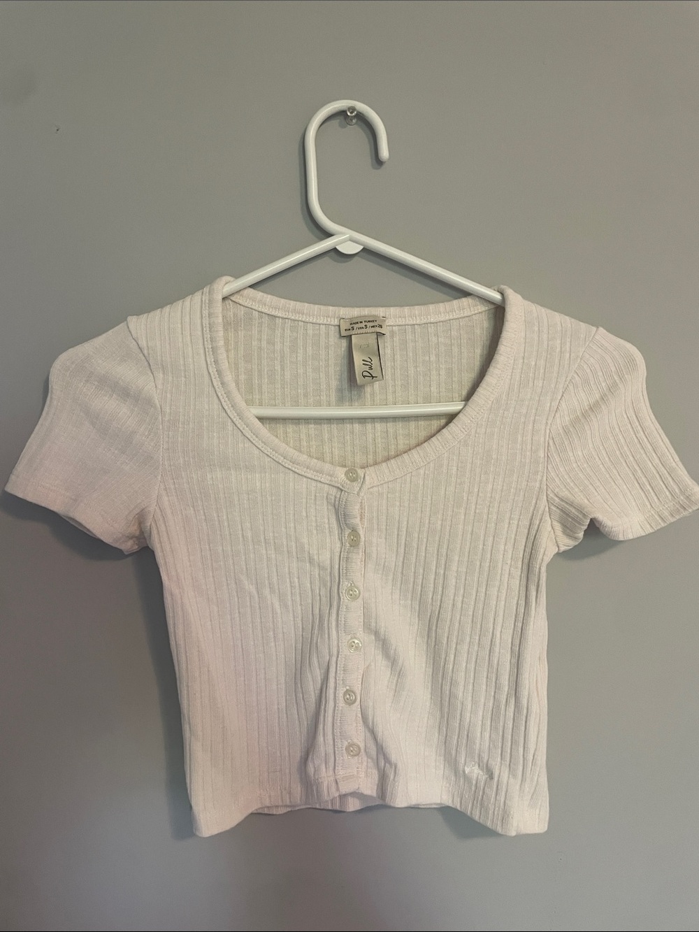Pull&Bear White Ribbed Button-Front Crop Top